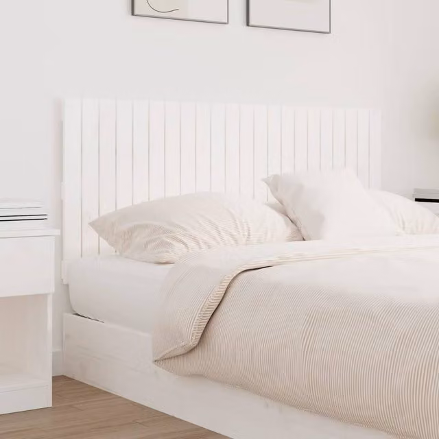Berkfield Home White Solid Wood Pine Wall Headboard W: 140 cm, D: 3 cm, H: 60 cm