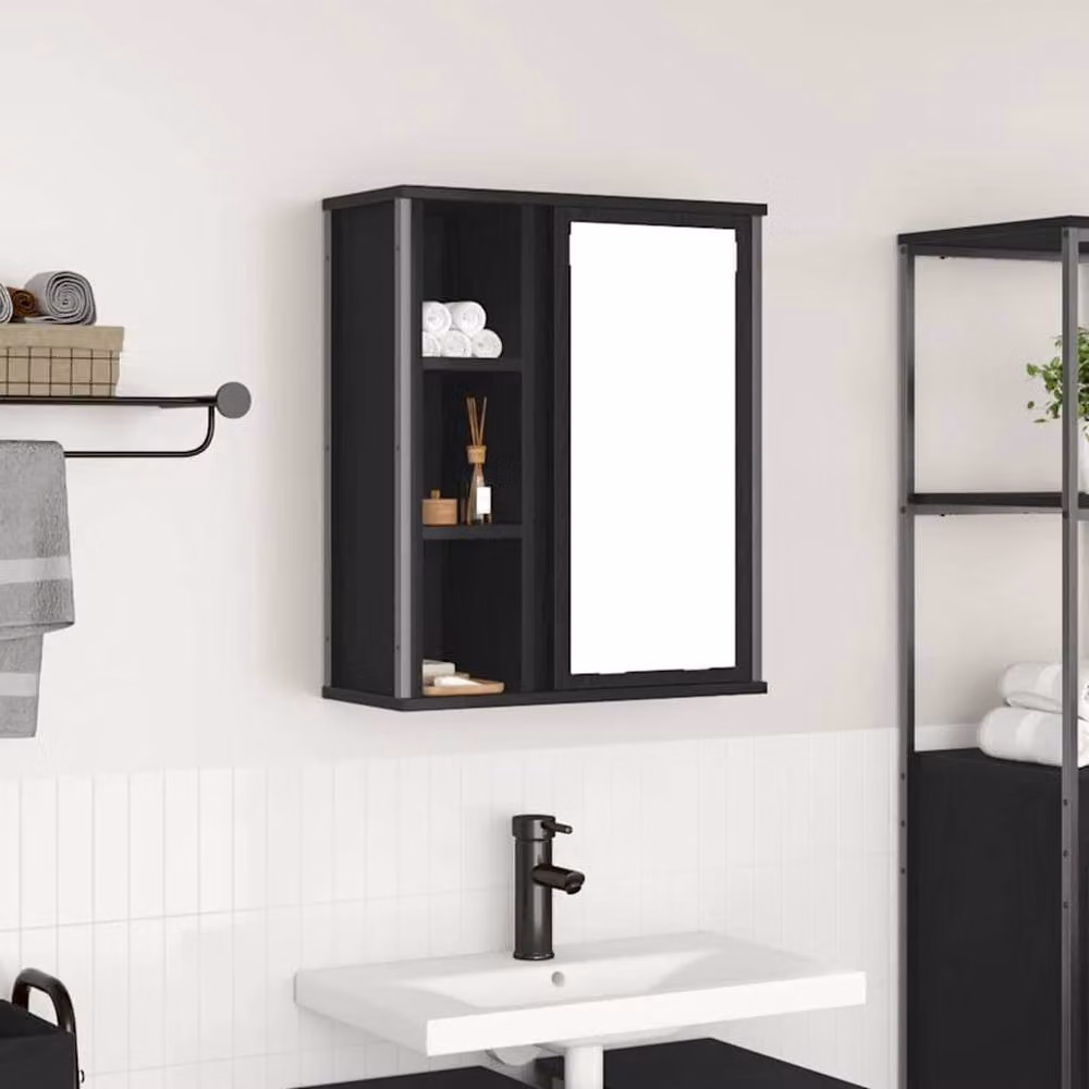 Berkfield Home Black Oak Bathroom Wall Cabinet with Mirror and Internal Shelves, W/D/H: 50 x 21 x 60 cm – 2