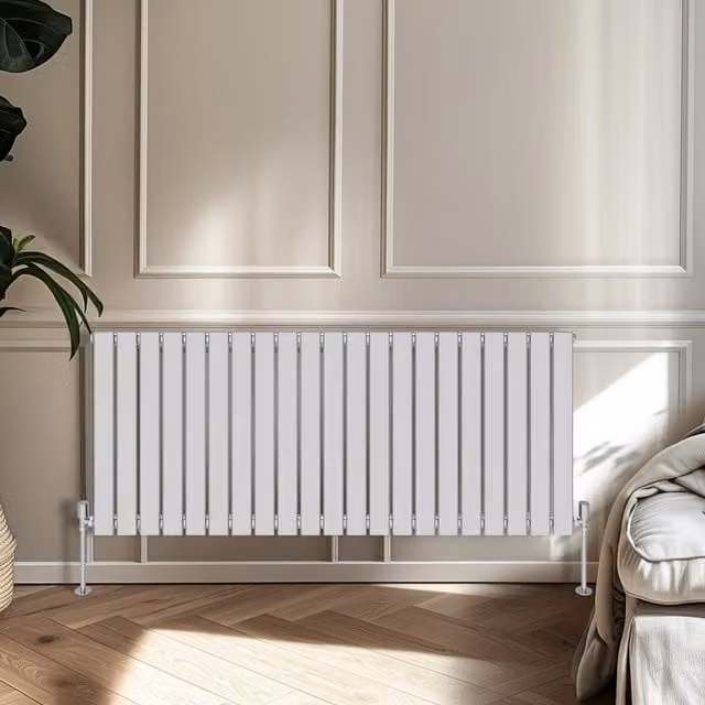 Right Radiators Single Panel Flat Panel Horizontal Radiator in Chrome, H: 60 cm, W: 142.8 cm