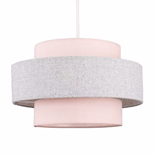 ValueLights Modern Cylinder Fabric Ceiling Pendant Shade in Pink and Grey, Width: 30 cm