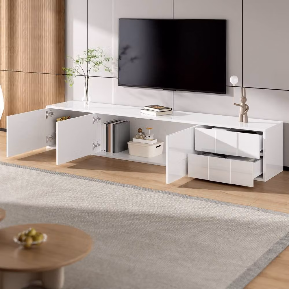 BTM High Gloss White TV Stand with Three Doors and Two Drawers – 2