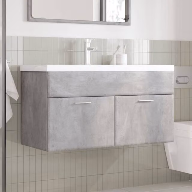 Berkfield Home Modern Bathroom Sink Cabinet with Built-in Basin in Concrete Grey, W/D/H: 90.0 x 38.5 x 46.0 cm – 1
