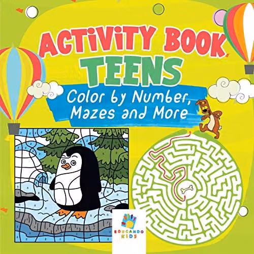 Educando Kids Activity Book for Teenagers with Colour by Number and Mazes, Multicolour