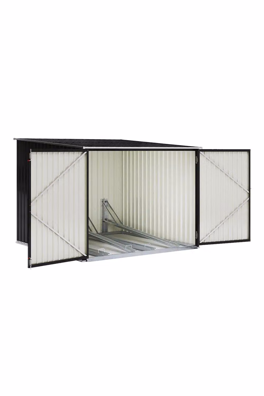 H&O Direct Galvanised Steel Double Door Bicycle Storage Shed in Black, W/D/H: 195 x 157.5 x 205 cm – 3