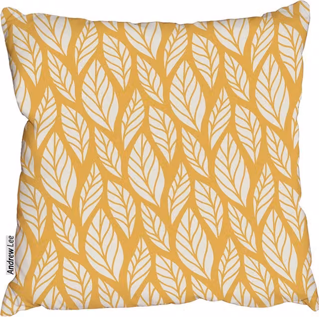 Andrew Lee Orange Hand Drawn Leaves Floral Square Cushion, W: 45 cm