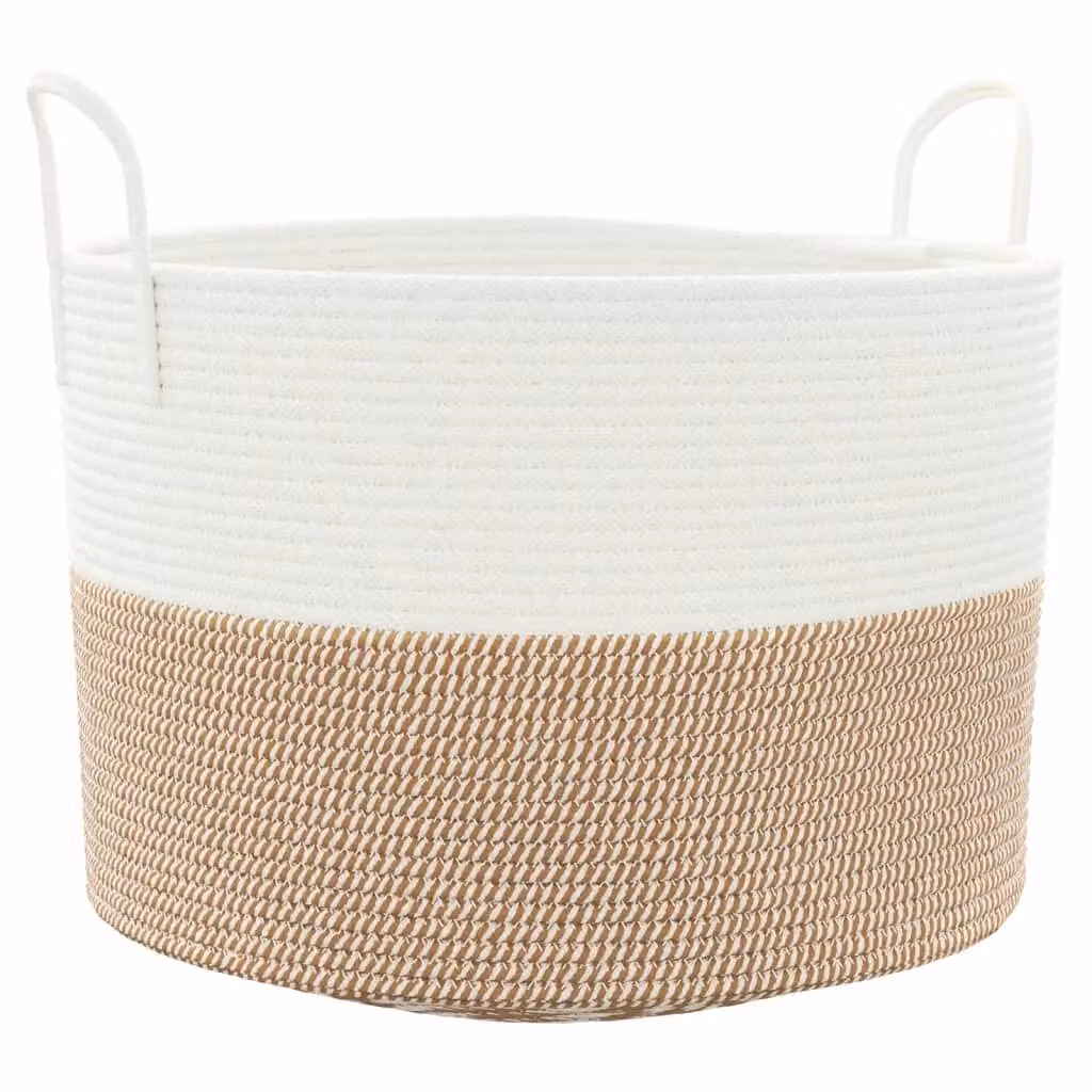 Berkfield Open Weave Cotton Storage Basket in Brown and White, W: 51 cm, D: 33 cm, H: 33 cm – 2