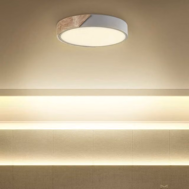 Wyld and Coco Round LED Ceiling Lamp in Grey Steel and Wood Effect – 1