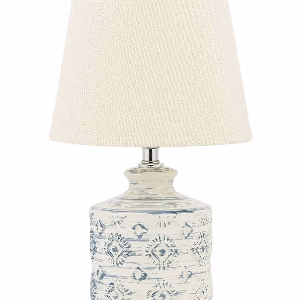 Wyld and Coco Beige and Blue Ceramic Table Lamp with Fabric Shade – 2