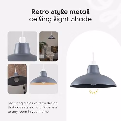 MiniSun Retro Style Gloss Blue Metal Dome Ceiling Light Shade, Shade Width: 28.8 cm – 1