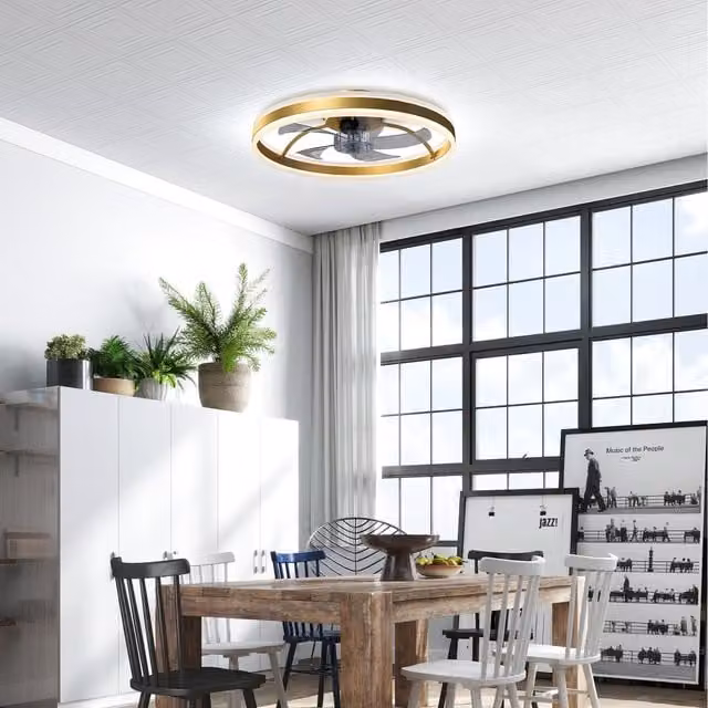 HOMCOM Gold Ceiling Fan with Light and Remote Control, 50 cm