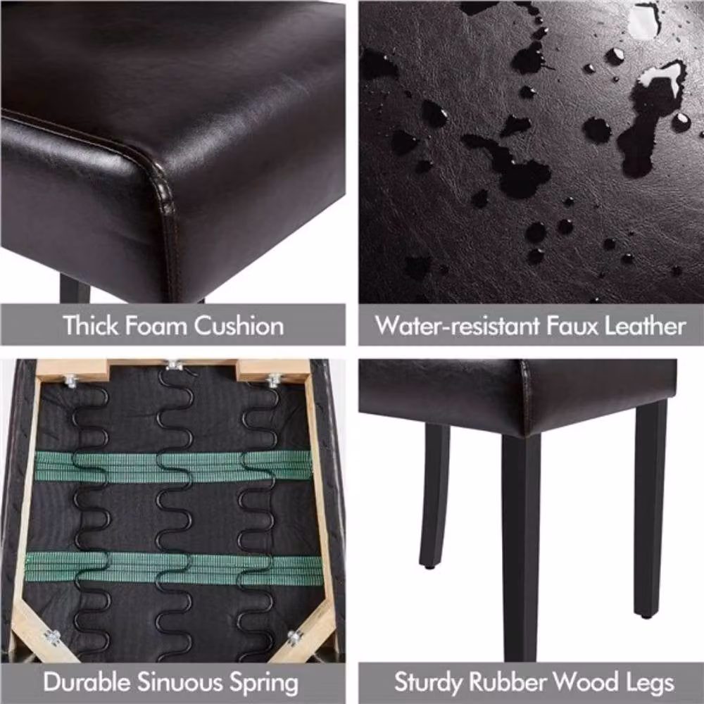 Kelvenix Set of 2 Brown Faux Leather Dining Chairs with Solid Rubberwood Legs – 4