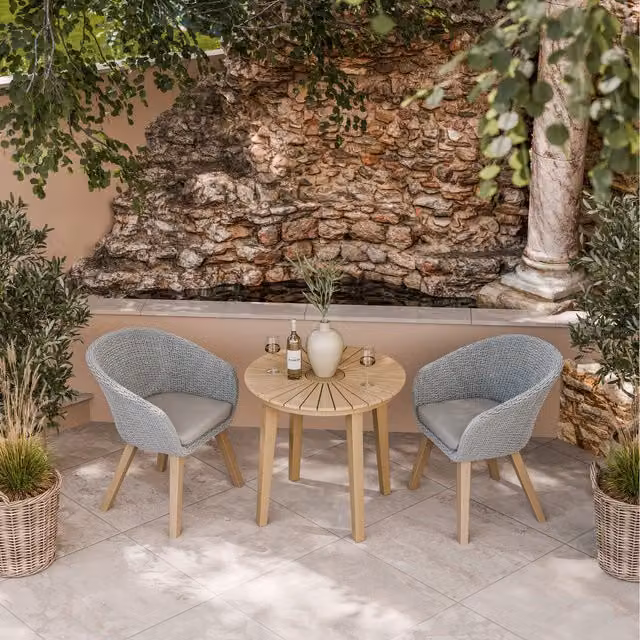 Royalcraft Roma 3 Piece Round Sunray Bistro Set with 2 Sol Rattan Dining Chairs in Natural Acacia Wood