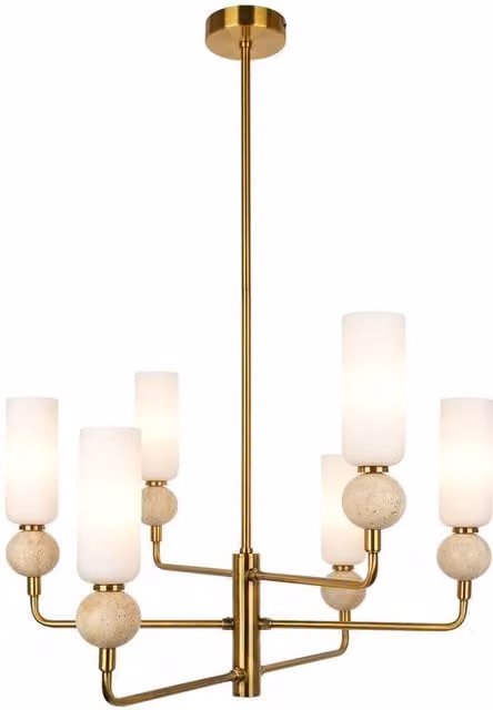 Netlighting Santos Multi Arm Pendant Ceiling Light in Gold/Brass with Glass and Metal Details