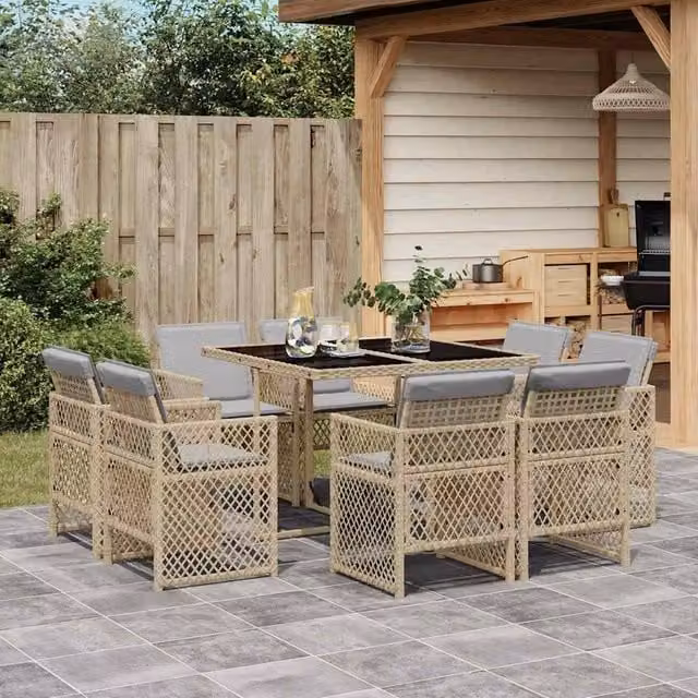 Berkfield Home 9 Piece Poly Rattan Garden Dining Set with Cushions in Beige – 1