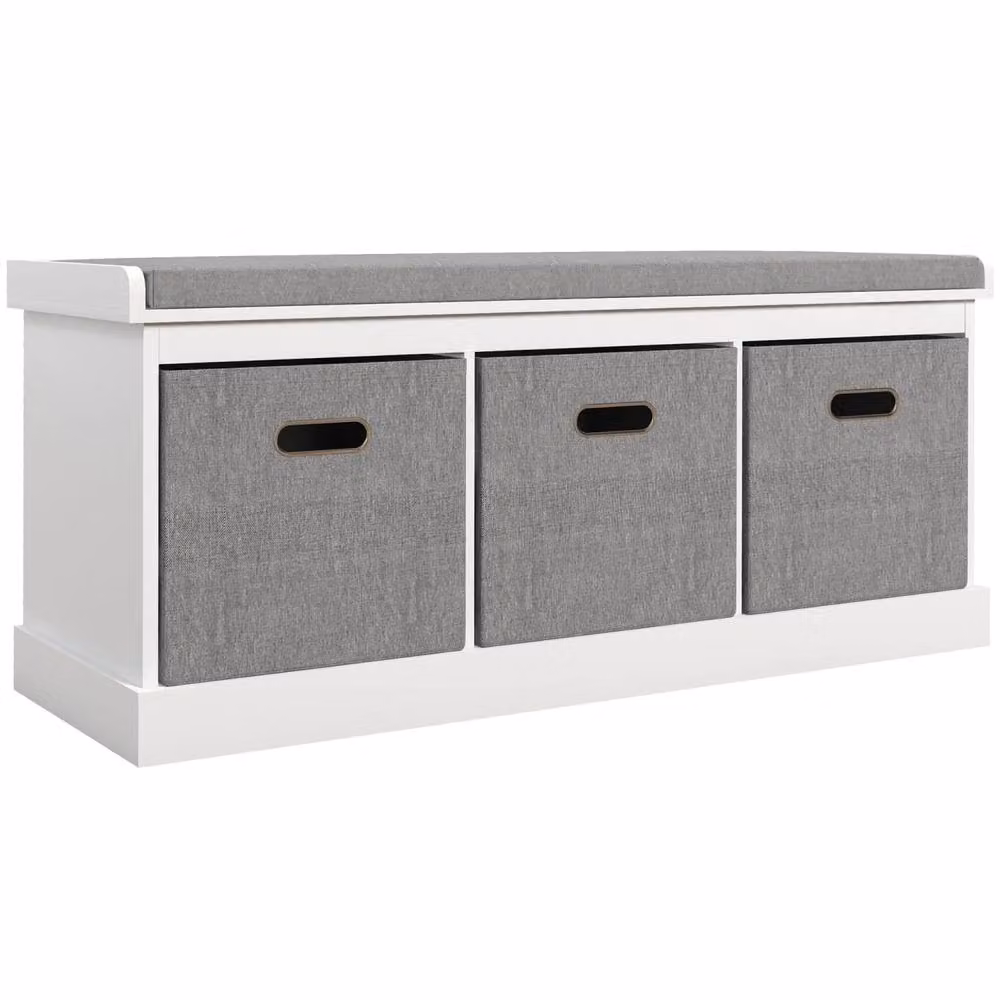 Wyld Haus Elfila White 3 Drawer Shoe Storage Bench with Grey Padded Seat, W/D/H: 105 x 35 x 47 cm – 2