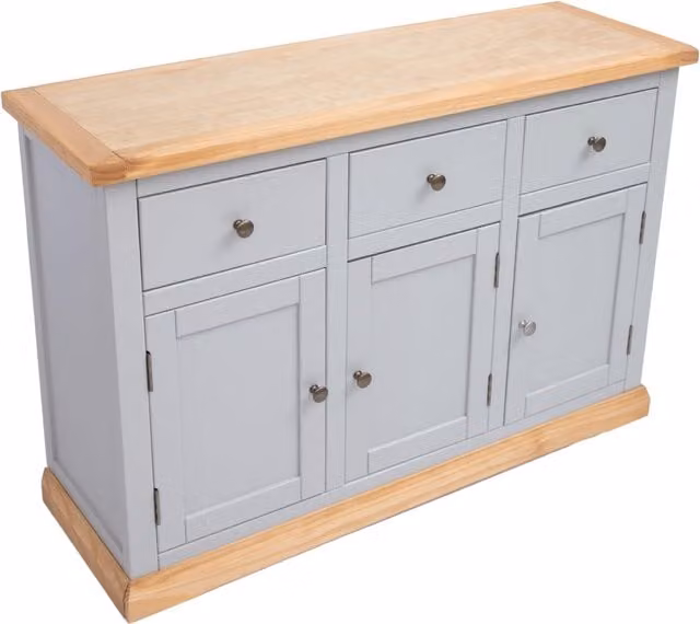 Cabinet Bits Bomporto Grey 3 Door 3 Drawer Pine Wood Sideboard