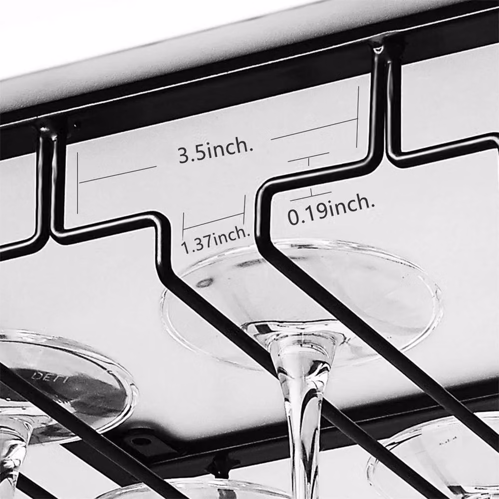 Ventryn Black Metal Wall Mounted Under Cabinet Wine Glass Hanger Holder – 3