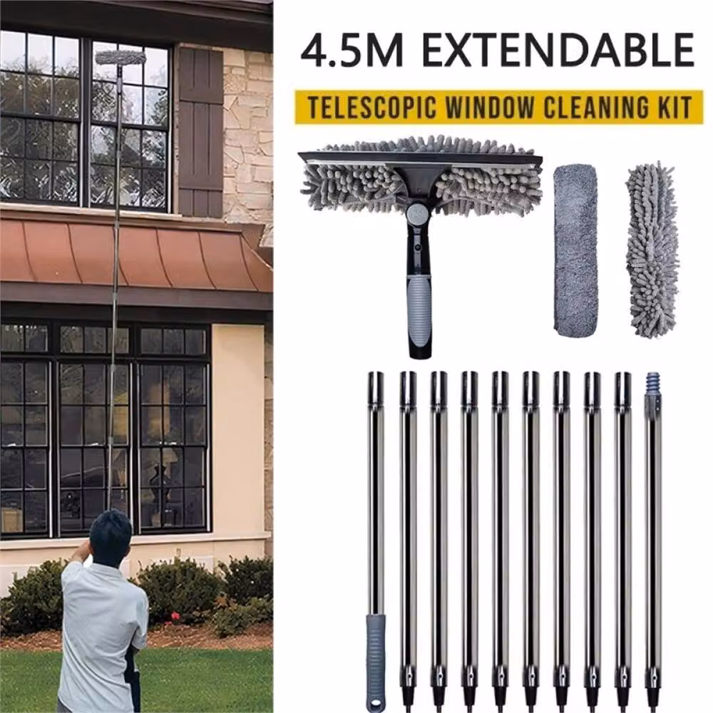 Nordara Grey Telescopic Extendable Window Cleaner Squeegee with Microfibre and Rubber Head – 6