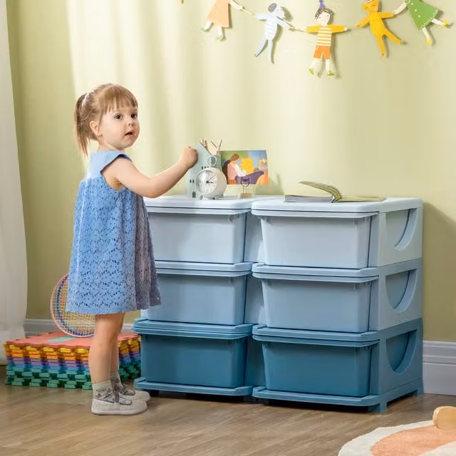 HOMCOM Kids Storage Chest Dresser Tower in Blue, Height: 75 cm