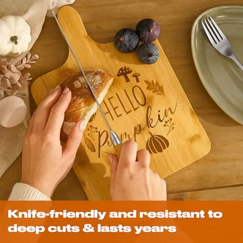 OHS Bamboo Pumpkin Autumn Wooden Serving Board in Brown and Beige, W: 32 cm x D: 22 cm x H: 1.5 cm – 3