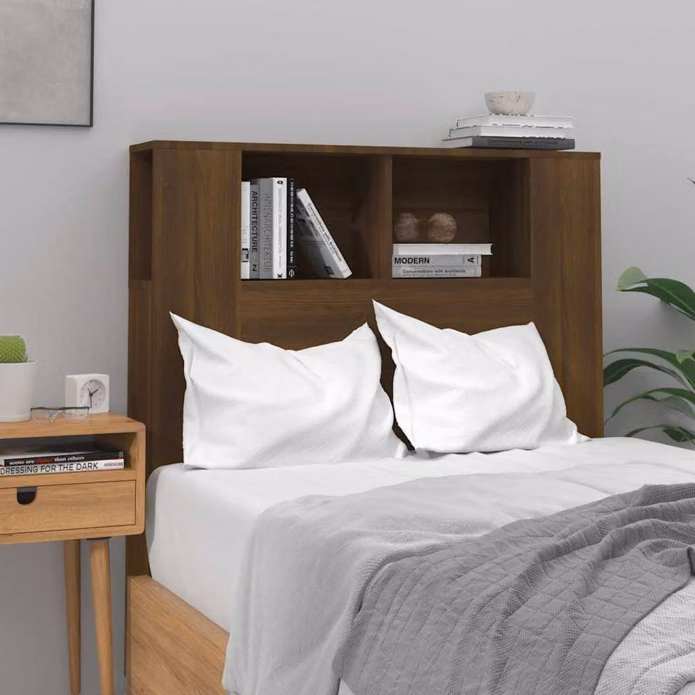 Berkfield Home Modern Wall Mounted Headboard Cabinet in Brown Oak, W/D/H: 100 x 18.5 x 104.5 cm – 2