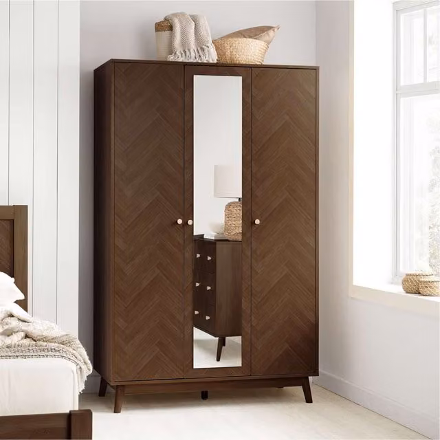 Birlea Herringford 3 Door Oak Brown Wooden Wardrobe with Mirror