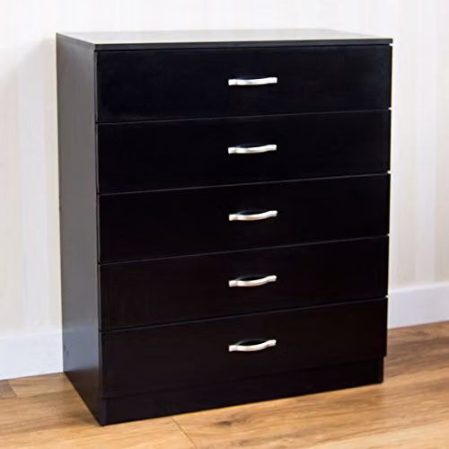 Vida Designs Modern 5 Drawer Chest in Black with Silver Details – 2