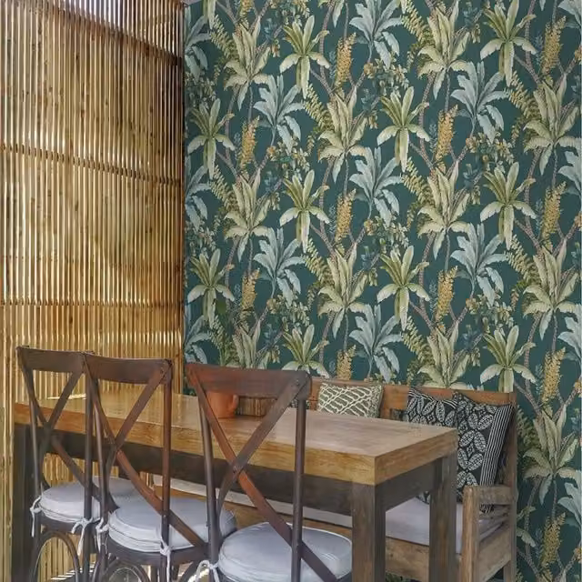 Holden Decor Trailing Palm Tree Leaves Jungle Leaf Wallpaper in Petrol Green