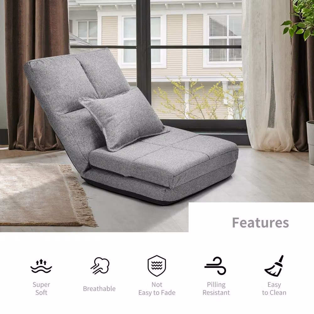 Costway Adjustable 6-Position Folding Floor Chair and Sofa with Pillow in Grey – 4