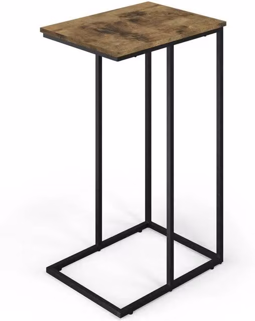FORGEVIO Industrial C-Shaped Side Table with Ancient Wood Top and Steel Frame, W/D/H: 30 x 30 x 66 cm