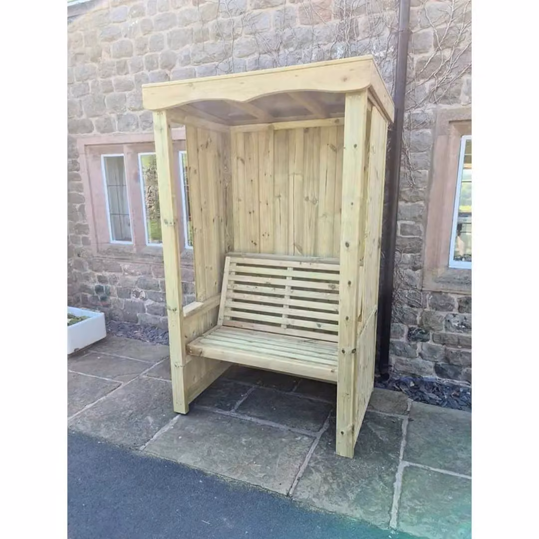 Four Seasons 2 Seat Wooden Garden Arbour in Brown with Included Cushions, H 205 cm x W 120 cm x D 85 cm – 2