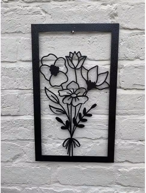 Poppyforge Floral Bouquet Metal Wall Art in Black, W: 30 cm, H: 50 cm