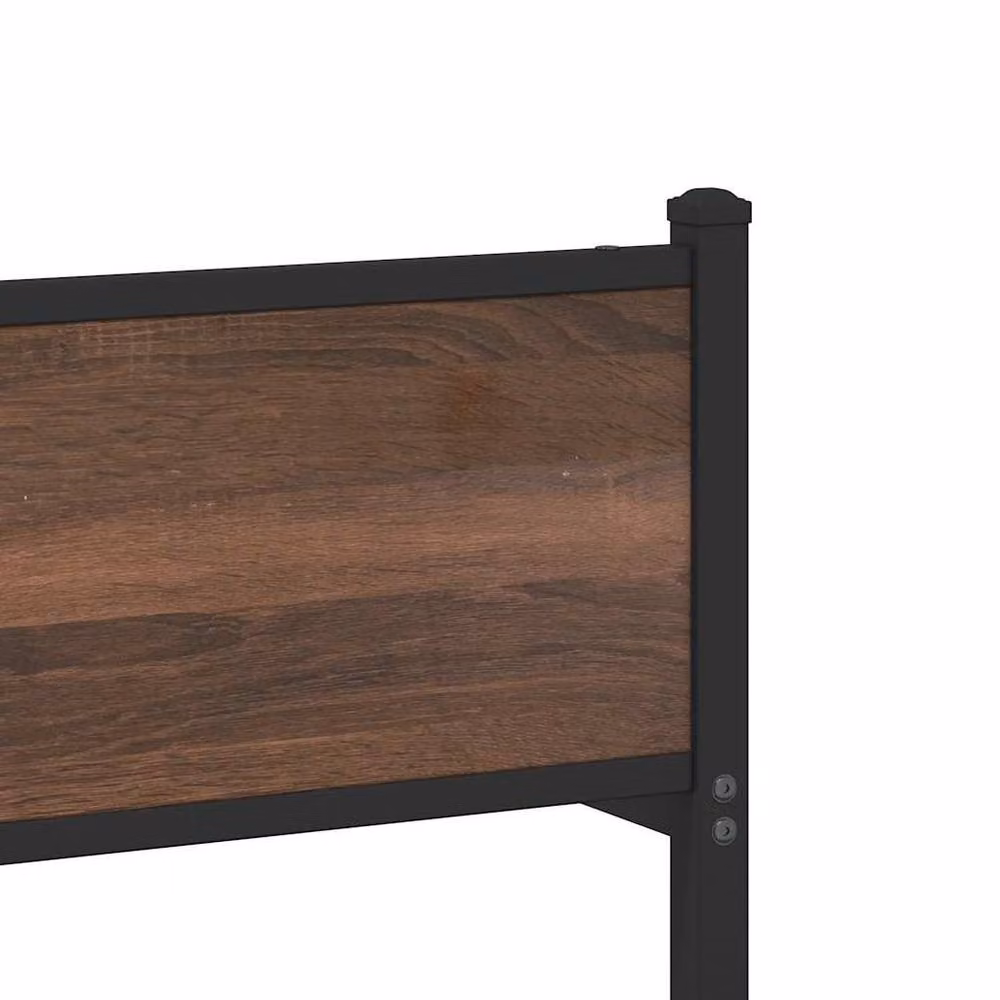 Berkfield Home Metal and Wood Bed Frame in Brown Oak, W/D/H: 160 x 200 cm – 5