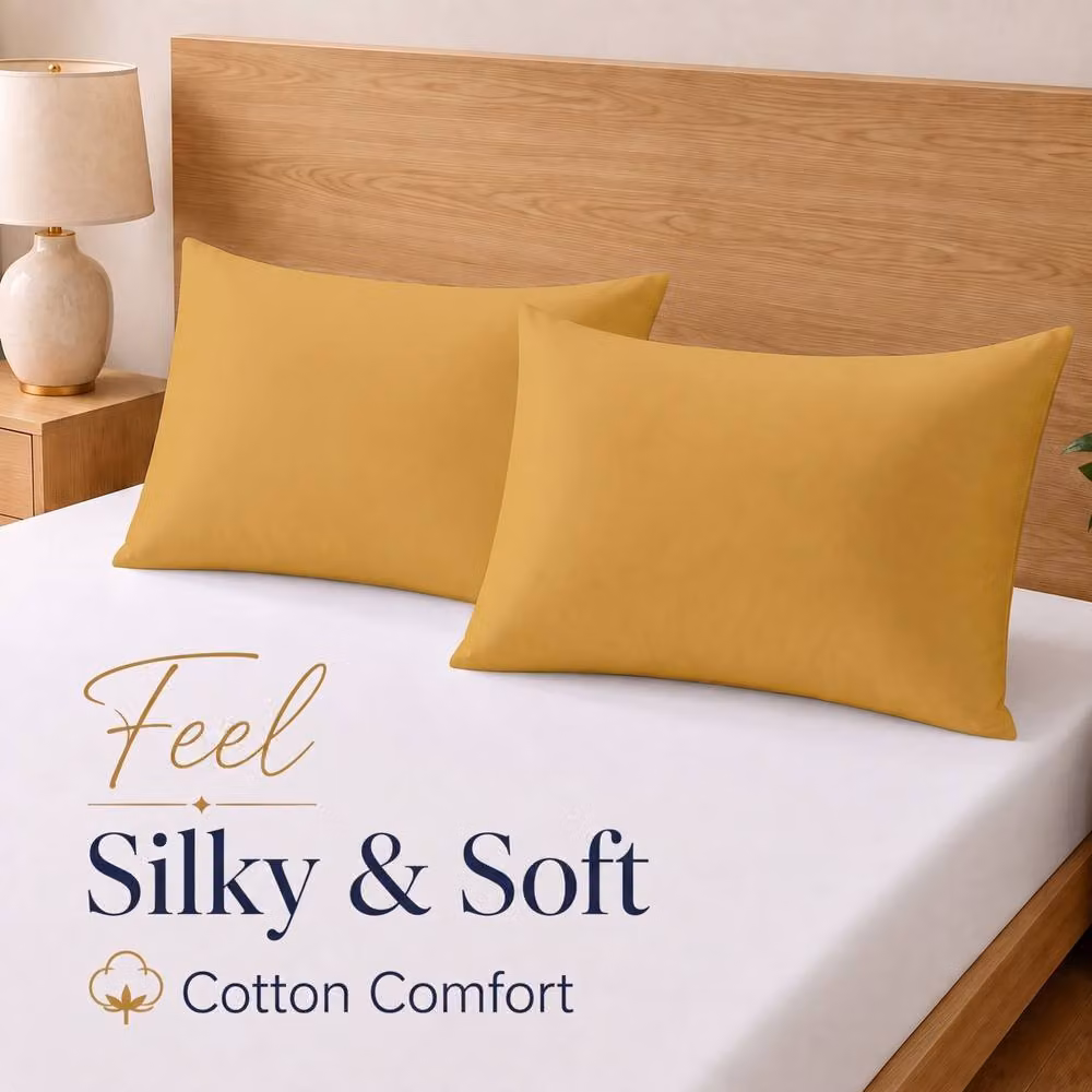 Pamposh Egyptian Cotton Pillowcases, Pack of 6, Yellow, 400TC Mako Satin with Envelope Closure – 2