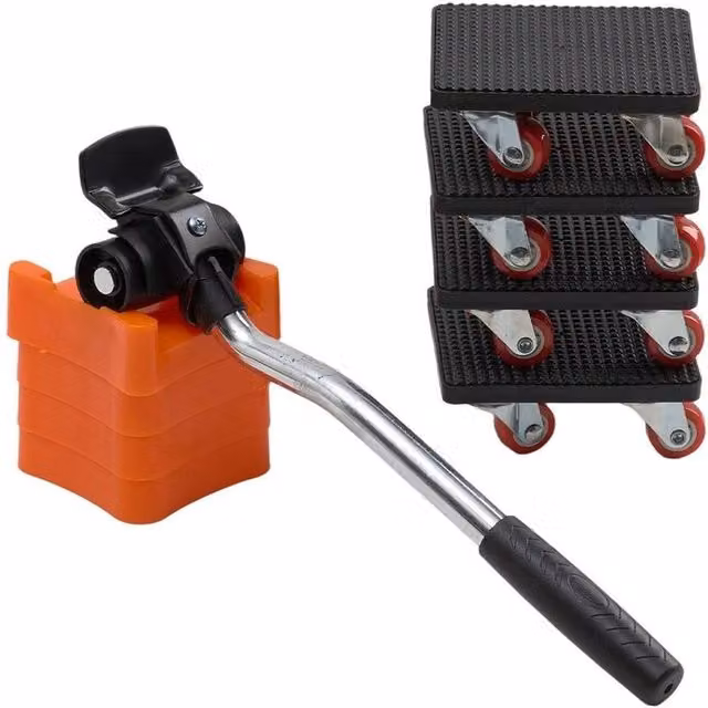 KORVIXA Heavy Duty Furniture Shifter Lifter Moving Slider Wheels, Black, W: 52 cm, D: 52 cm, H: 2.7 cm – 1