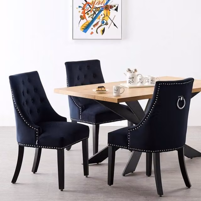 Life Interiors Windsor Duke LUX Modern Black Rectangular Wood Dining Set with 4 Upholstered Chairs