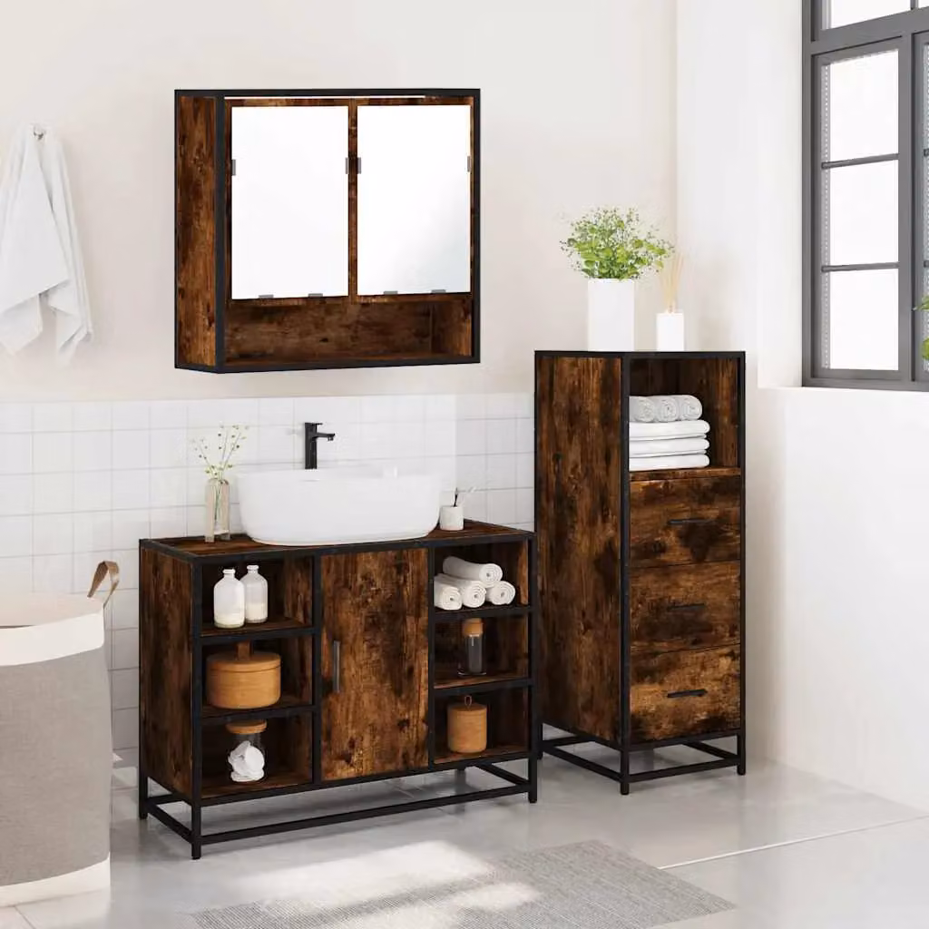 Berkfield Home 3 Piece Industrial Bathroom Furniture Set in Smoked Oak Brown – 4