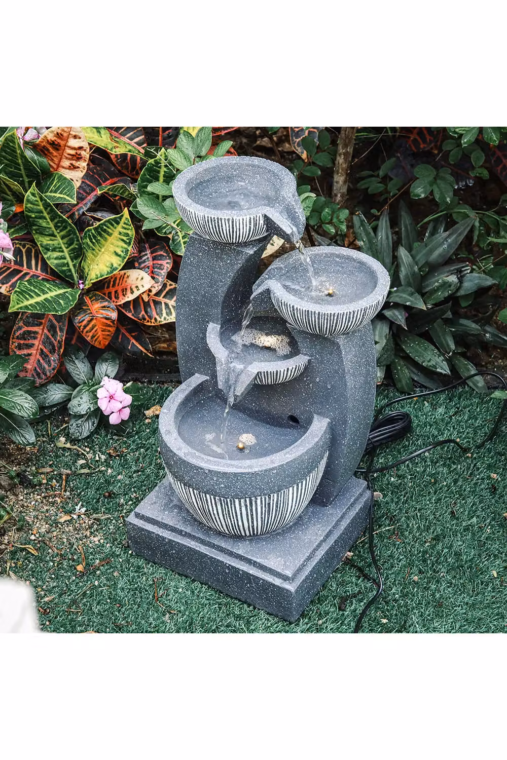 Living and Home Corded Electric Outdoor Stone Water Fountain in Grey, W/D/H: 22 x 47 x 22 cm – 2