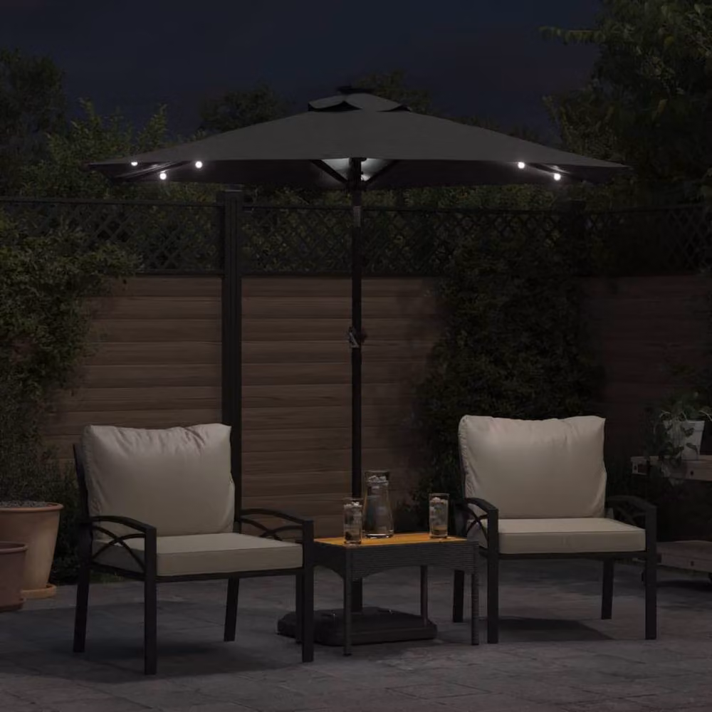 Berkfield Home Garden Parasol with LEDs and Steel Pole, Anthracite Grey, W/D/H: 225 x 225 x 212 cm – 3