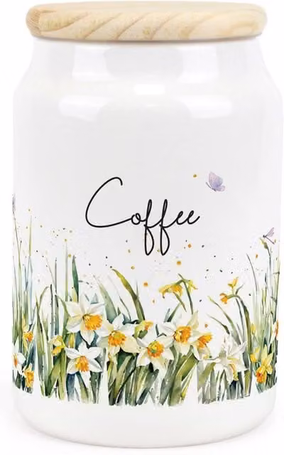 Purely Home Floral Spring Daffodils Ceramic Coffee Storage Canister in Green and White