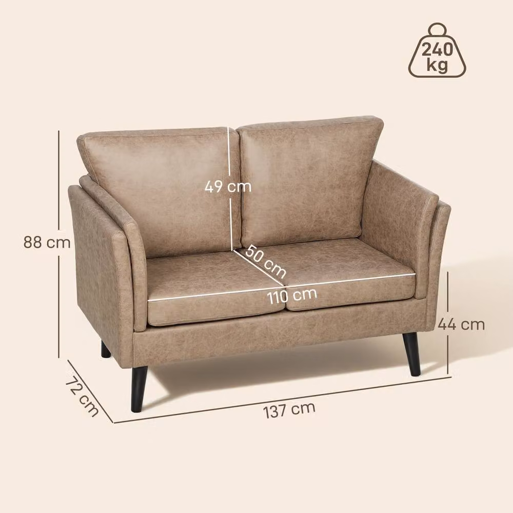 STILVORA 2 Seater Upholstered Sofa in Brown with Rubberwood Legs – 2