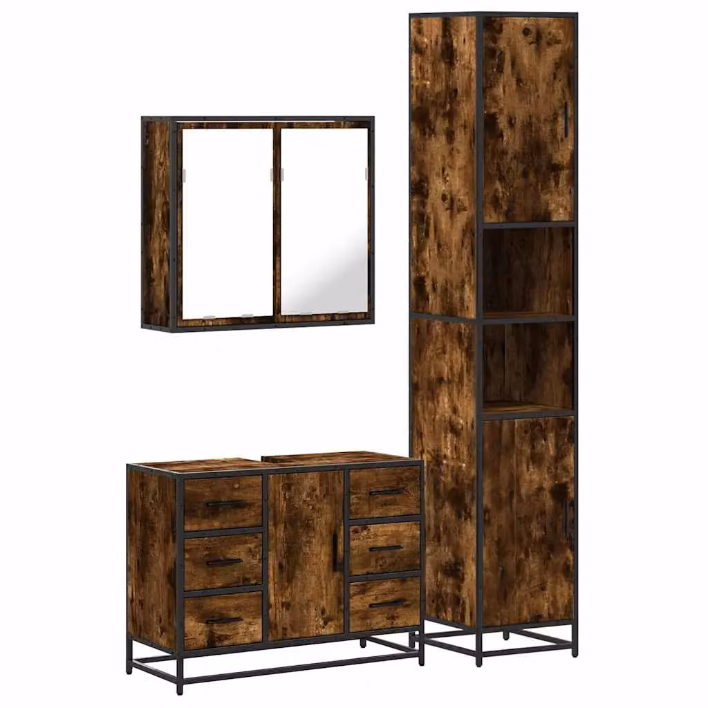 Berkfield Home 3 Piece Industrial Bathroom Furniture Set in Smoked Oak Brown – 2