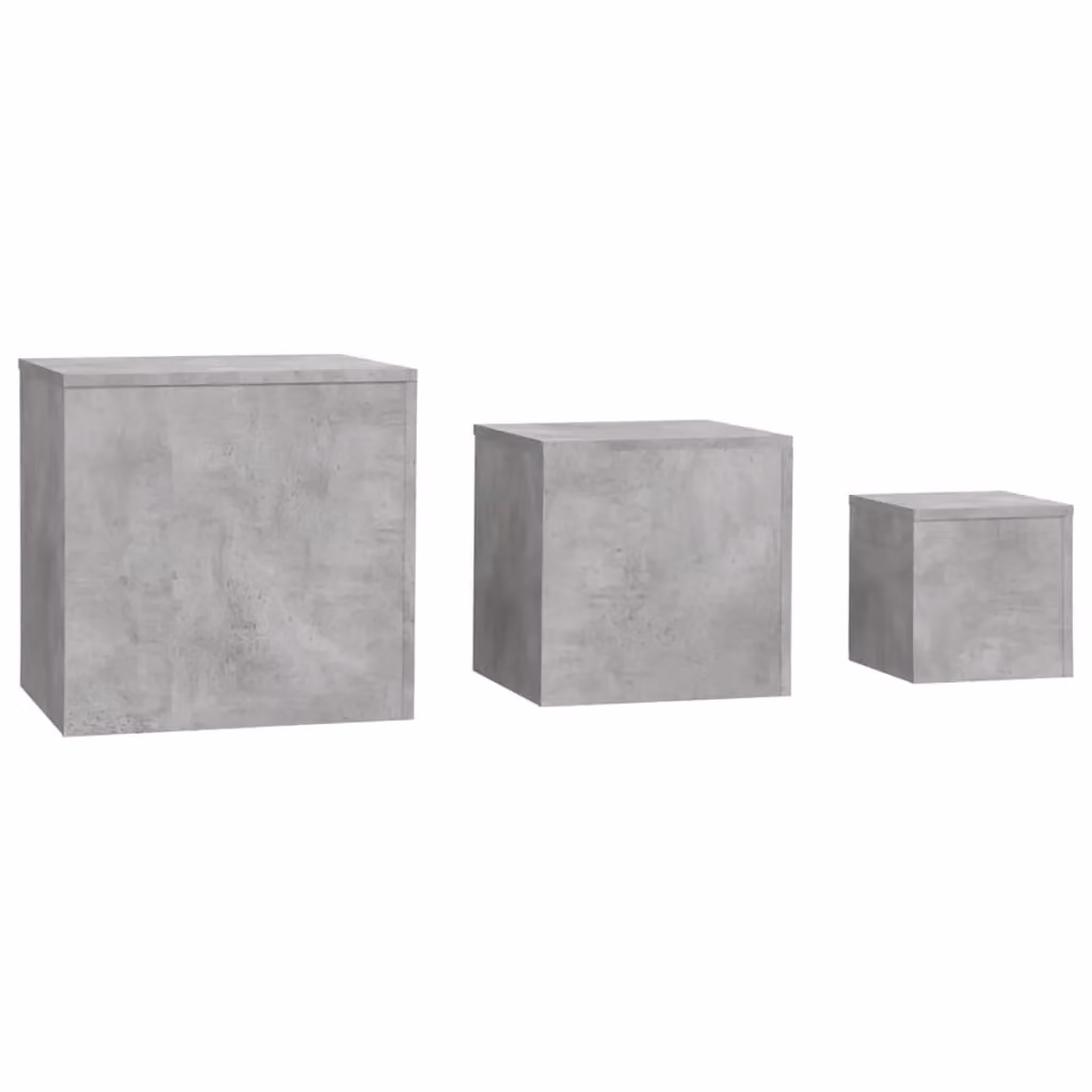 Berkfield Home Set of 3 Nested Square Side Tables in Concrete Grey MDF – 2