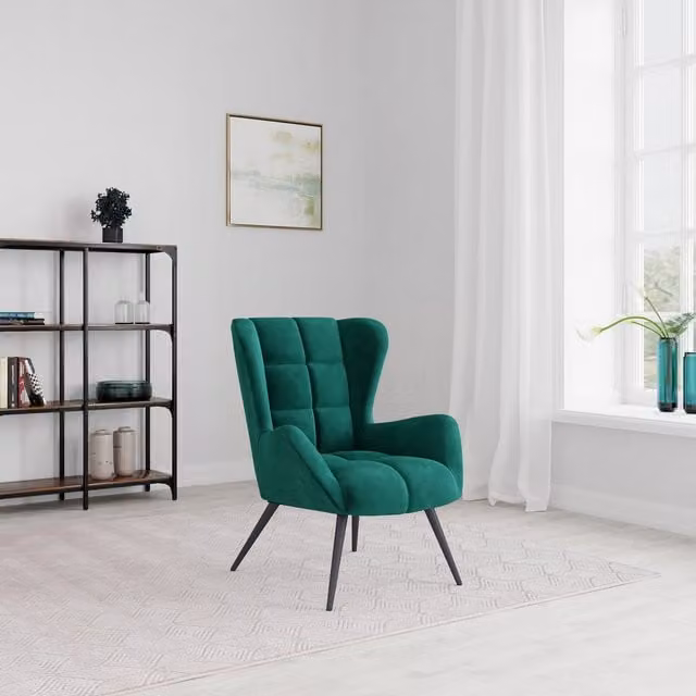 Alphason Dalton Classic Tub Accent Chair in Green Velvet with Metal Frame