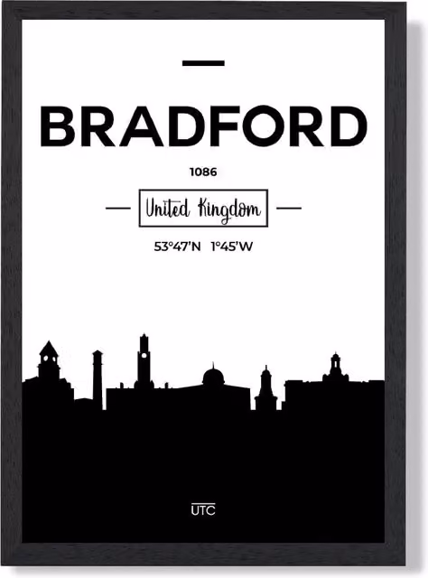 ARTZE Bradford Black and White City Skyline Framed Print in Black