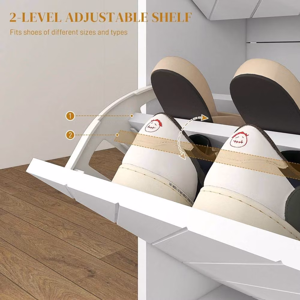 NESTLUNE Narrow White Shoe Storage Cabinet with 2 Tilting Compartments for 12 Pairs of Shoes, W: 100 cm, D: 15 cm – 3