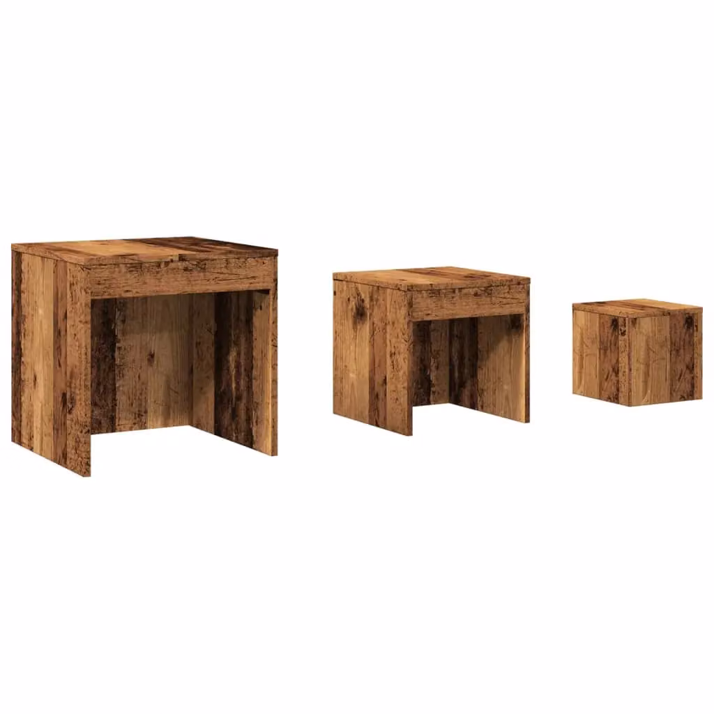 Berkfield Home Nesting Tables, 3 Piece Set in Brown Old Wood Finish – 2