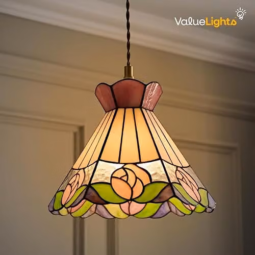 ValueLights Evelyn Art Nouveau Multicolour Glass Ceiling Pendant Lamp Shade, Diameter: 21.5 cm – 2