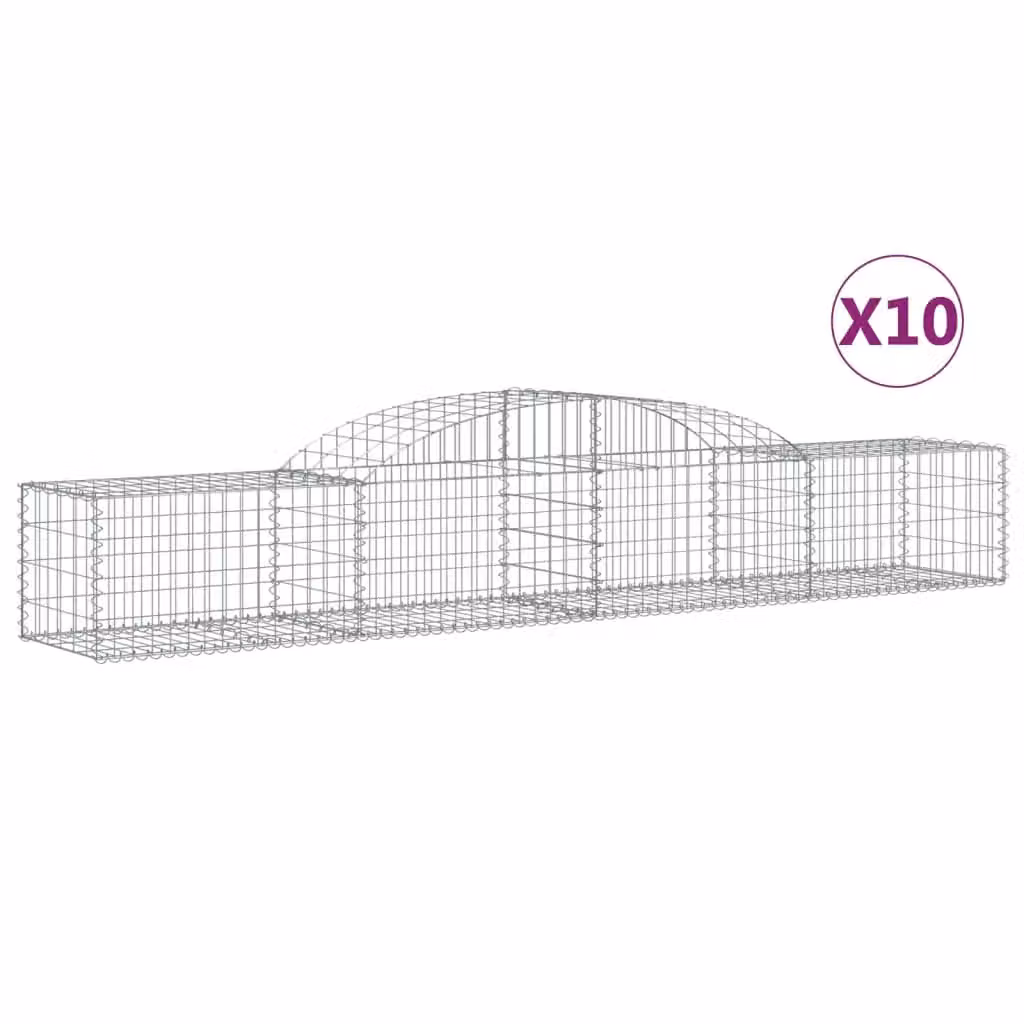 Berkfield Home Arched Gabion Baskets, 10 Pack, Silver Galvanised Steel, W: 300 cm, D: 50 cm, H: 40-60 cm – 2
