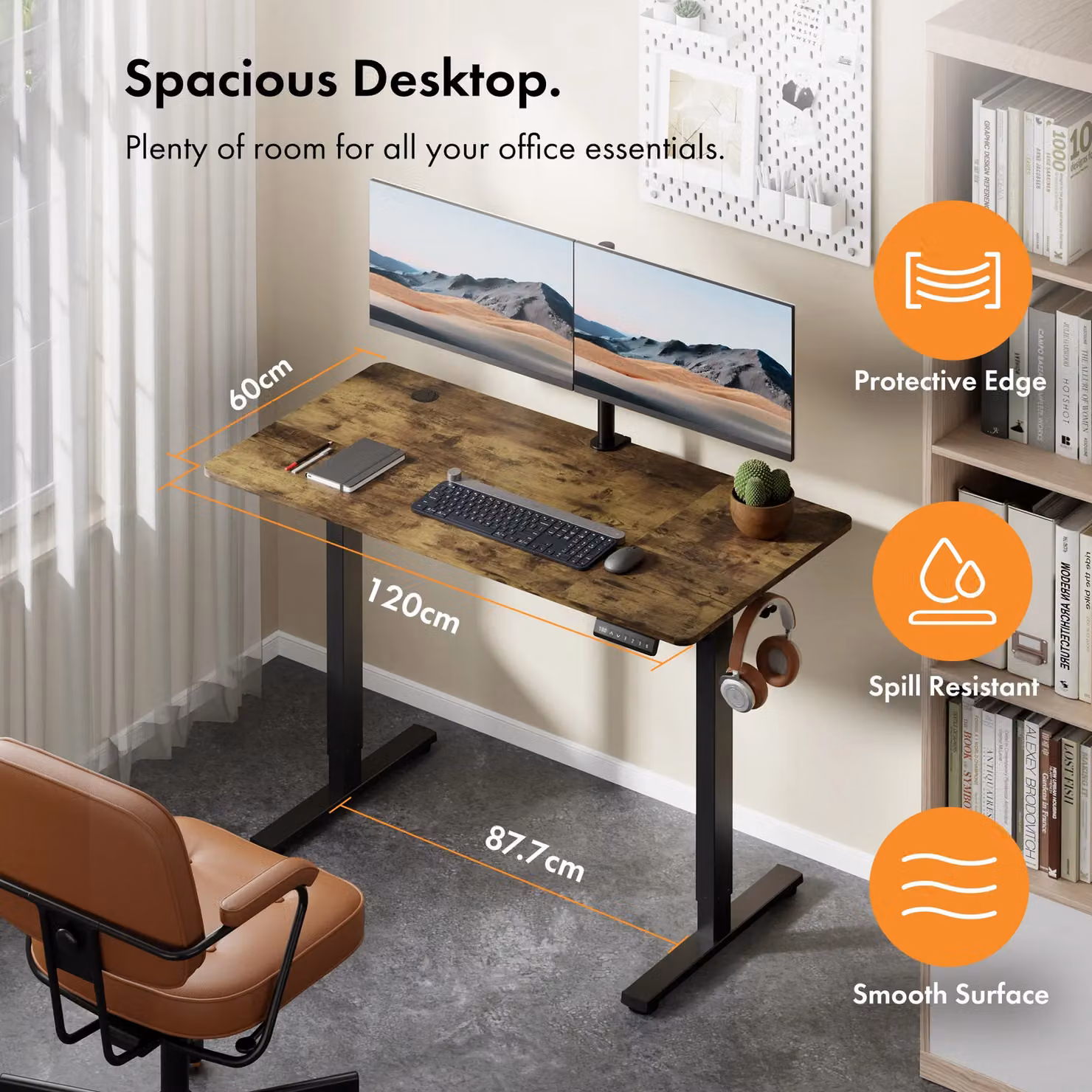 VonHaus Electric Height Adjustable Standing Desk with USB-C Charging in Matt Dark Brown – 2